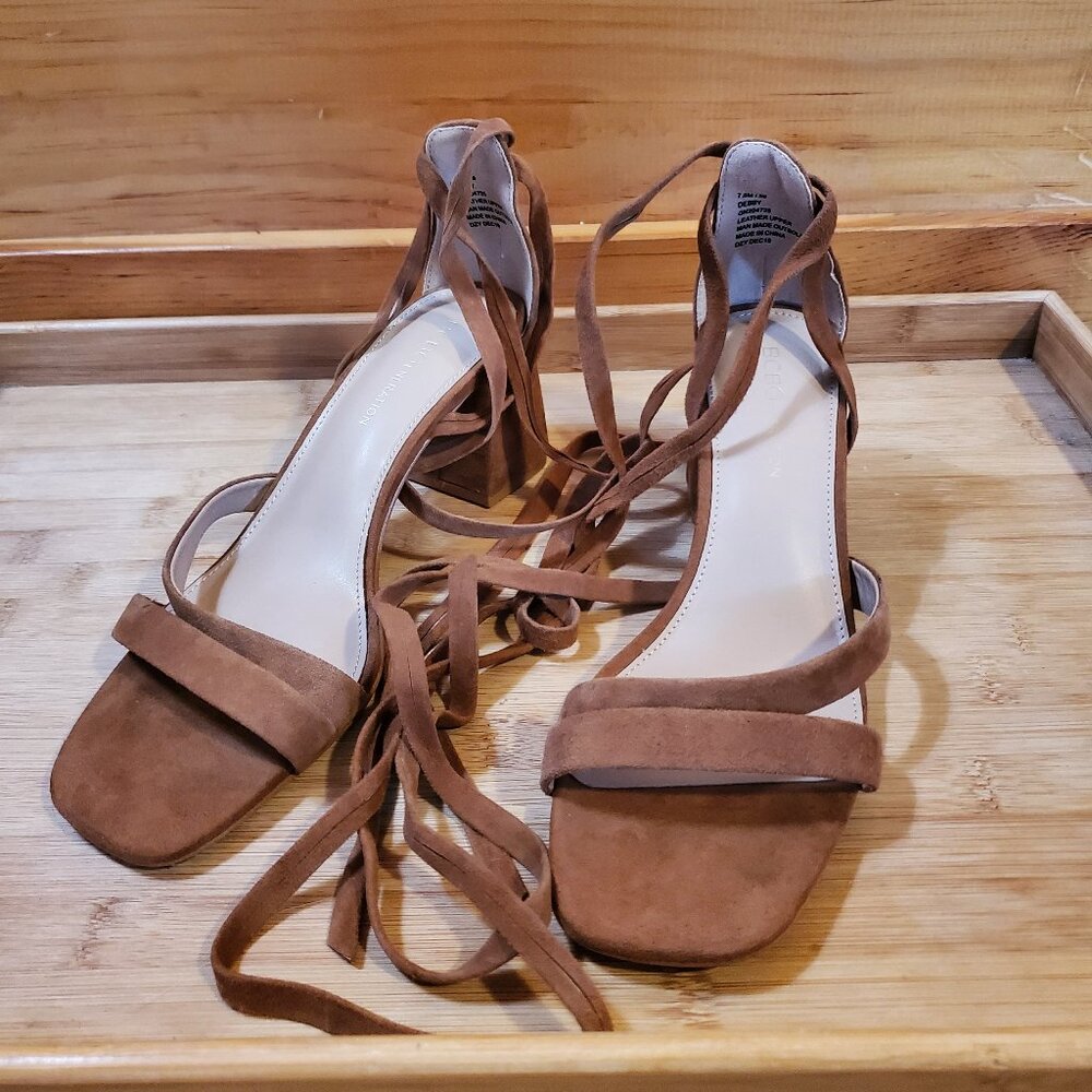 BCBGeneration Brown Strappy Suede Heels Size 7.5